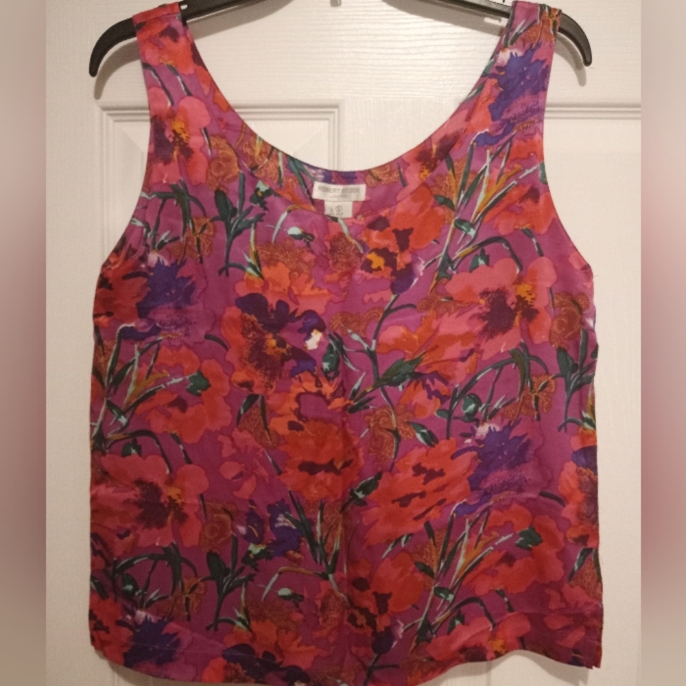 Robert Stock Limited Vintage Sleeveless 100% Silk Floral Top Size S